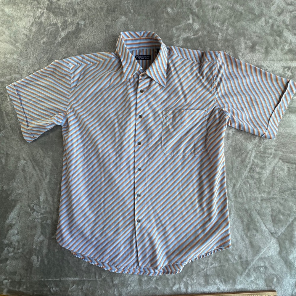 Pacific Flyer Button Down Shirt Mens‎ XL Blue Orange Striped Y2K Skater Surf Top